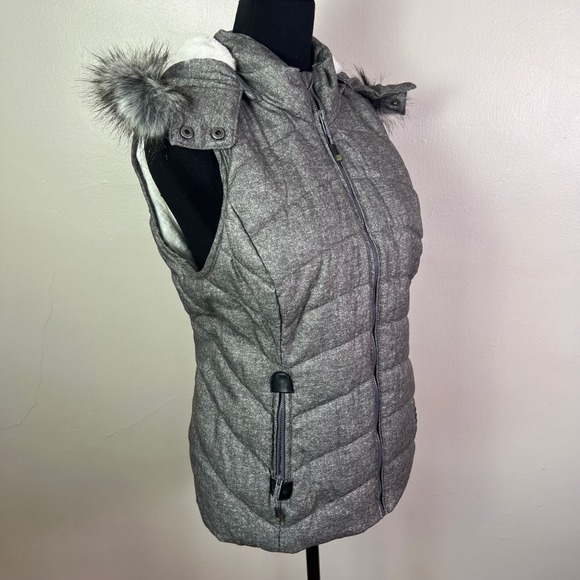 Green Tea Puffer Vest Hooded Faux Fur Trim Padded Gray Women's Medium - Picture 4 of 11